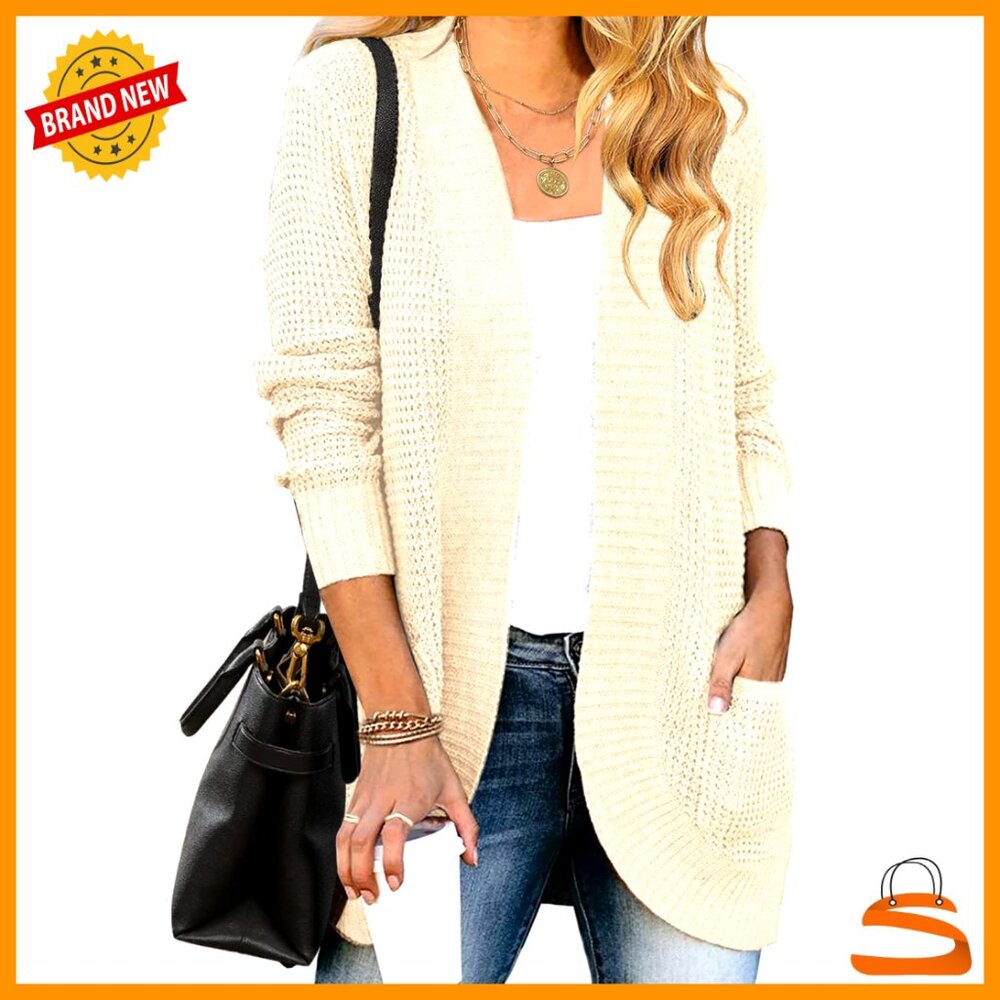 Long Sleeve Open Front Cardigan Chunky Knit Draped Sweater Oversized Chic
